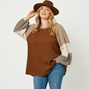 Plus Size BoHo Color Block Waffle Knit